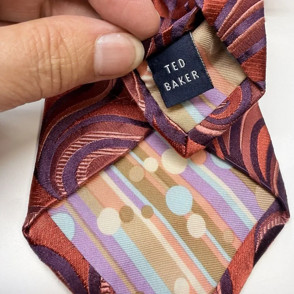 Ted Baker Orange Purple Swirl Paisley Print 100% Silk Neck Tie